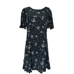 Rewind Black White Floral Dress with Ruffled Hem Size Large